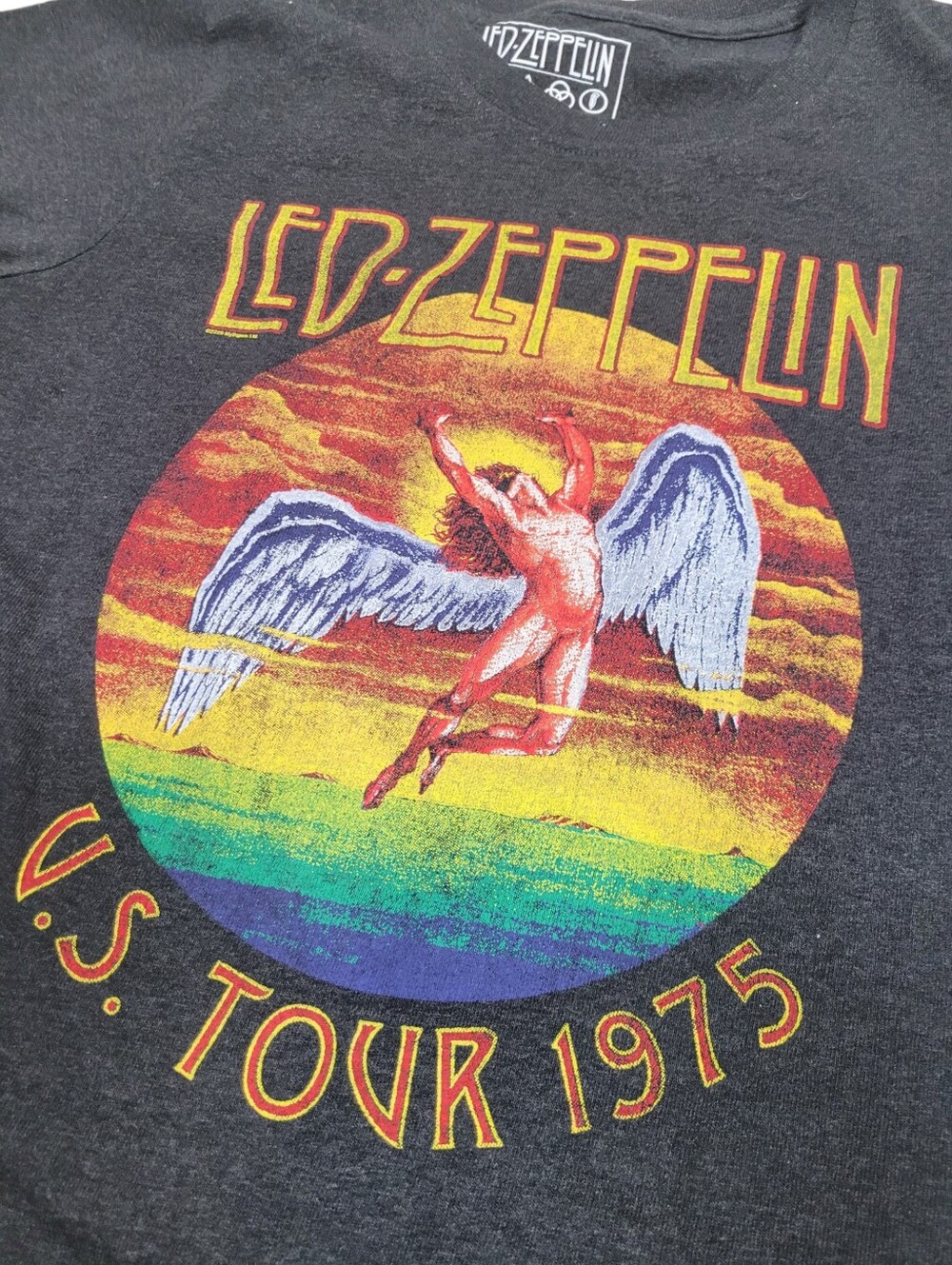 Led Zeppelin 1975 U.S Tour Graphic Grey Tee T-shirt Top Size: Large